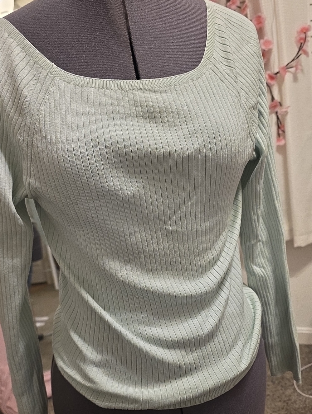 Banana Republic Ribbed Square-Neck Top in Mint Green